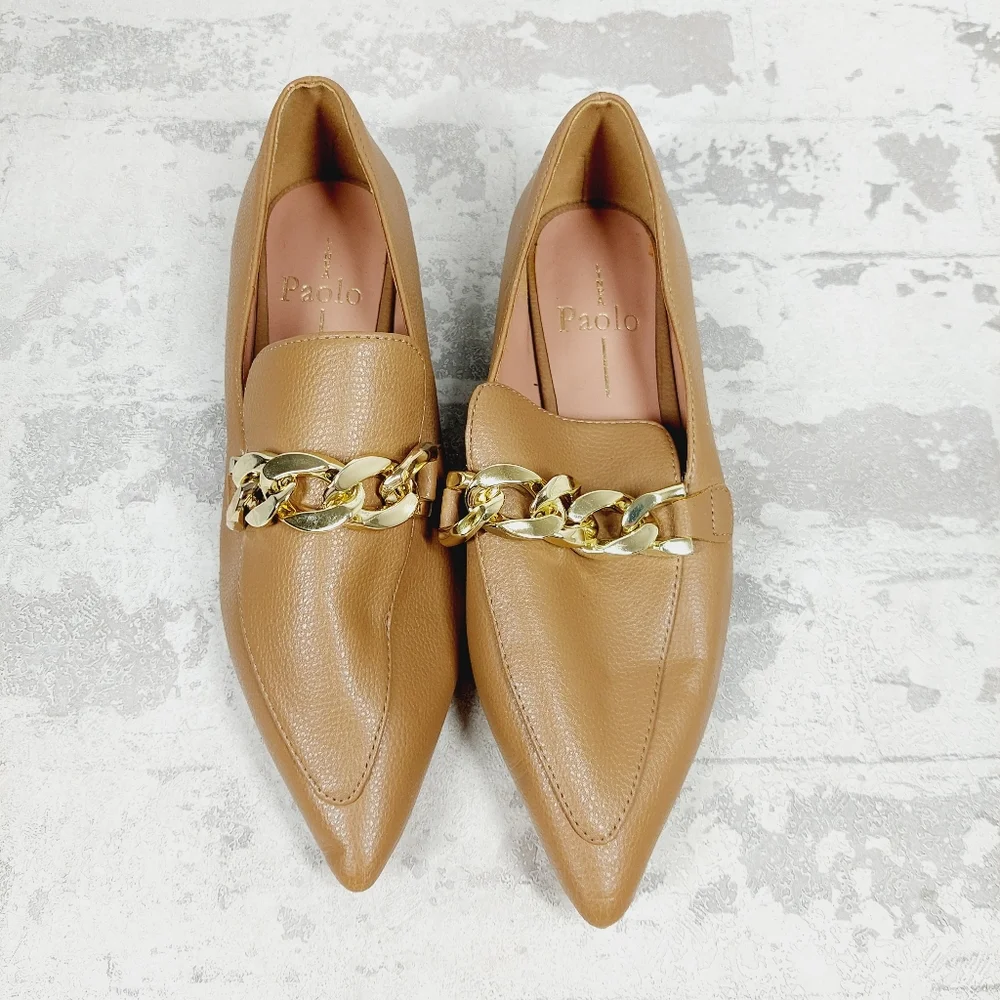 NEW Linea Paolo Mabel Tan Faux Leather Pointed Toe Loafers M728